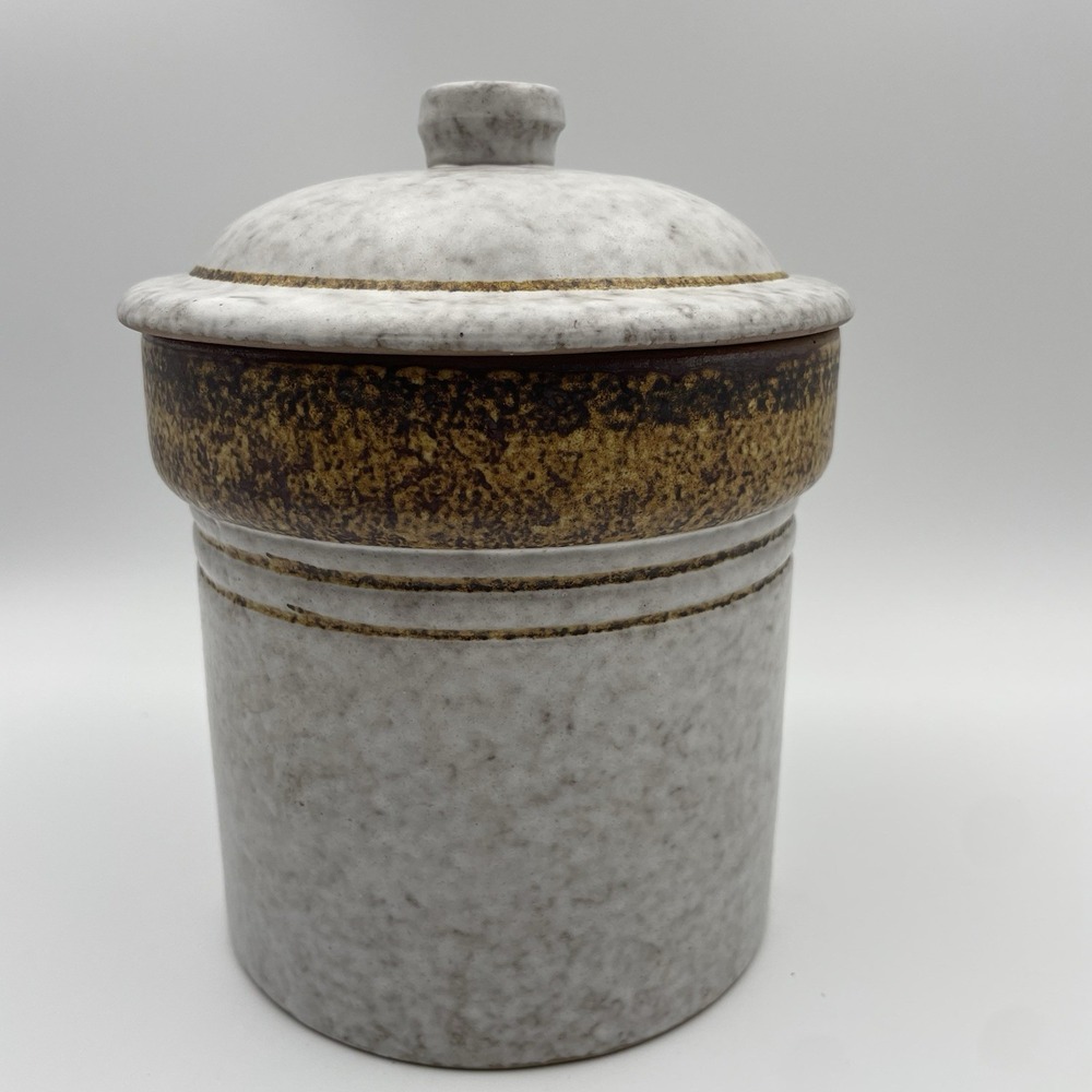 Vintage Pottery Craft USA Small Stoneware Canister with Lid‎ Gray/Brown 5.25" T